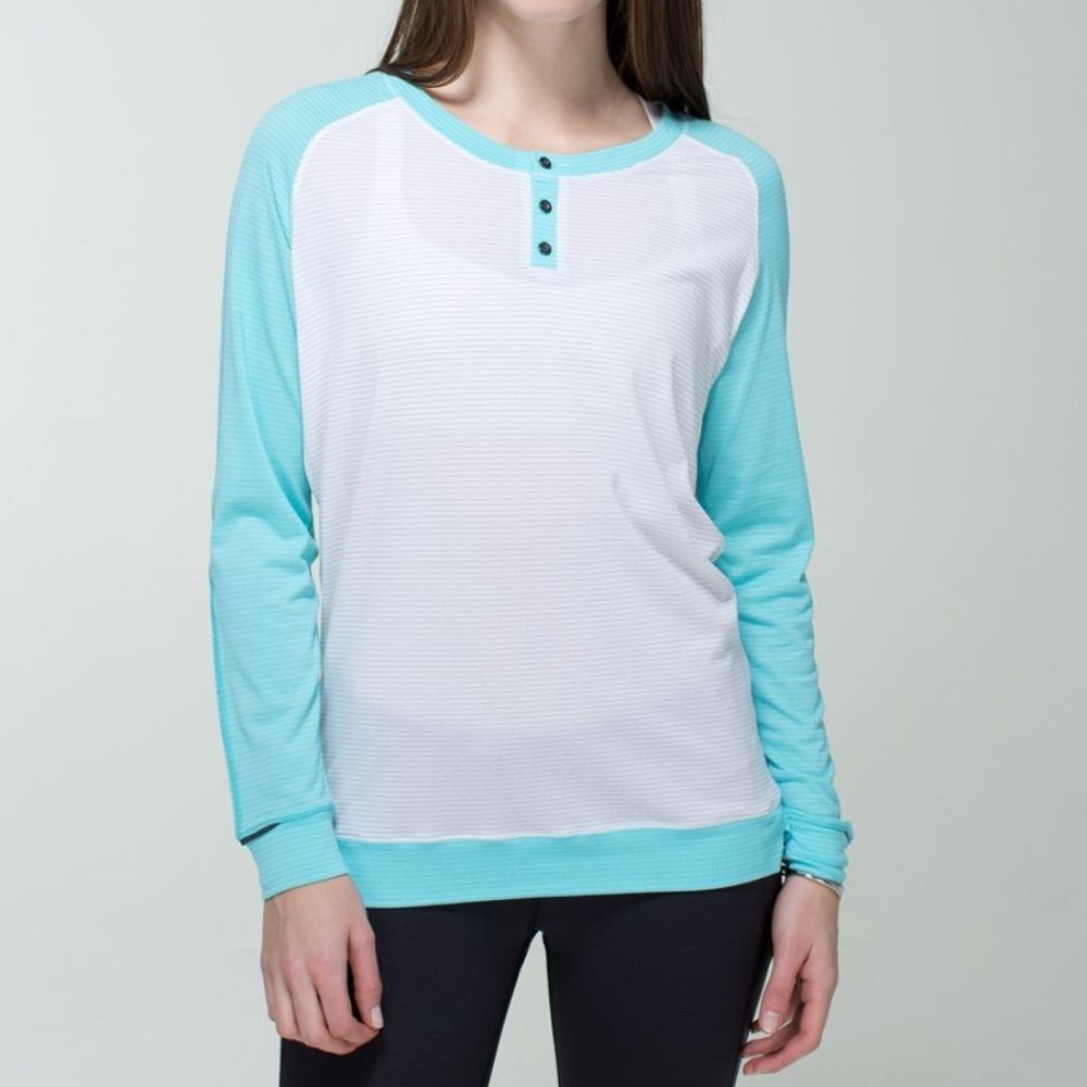Lululemon Runamuck Long Sleeve White Heathered Angel Blue Womens 8